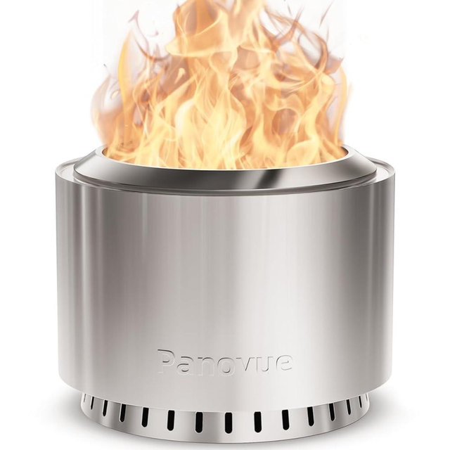 Panovue 22 inch Smokeless Fire Pit with Waterproof Cover, Stainless Steel Outdoor Smokeless Firepit, Wood Burning Fire Pits for Camping, Bonfire,Low Smoke Firepit for Outside