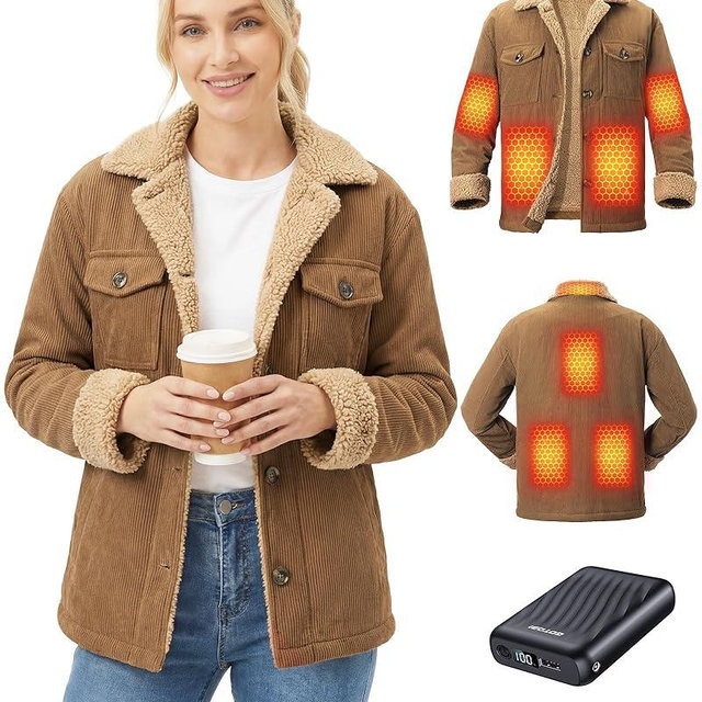GOTOBI Graphene Heated Jackets for Women with 12V 18400mAh Battery Pack, womens heated jacket with Sherpa Fleece Lined