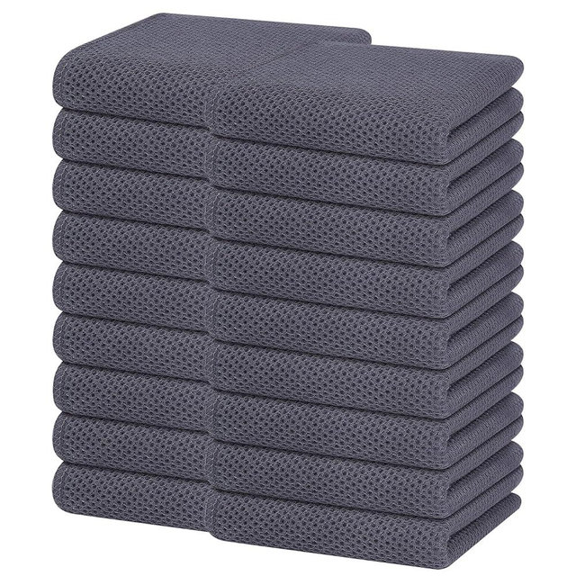 Homaxy 100% Cotton Waffle Weave Kitchen Dish Towels, Ultra Soft Absorbent Quick Drying Cleaning Towel, 13 x 28 Inches, 18-Pack, Dark Grey