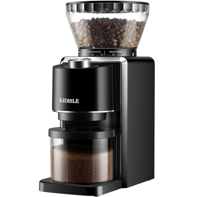 KIDISLE Conical Burr Coffee Grinder, Electric Coffee Bean Grinder for Precise Grinding, 35 Settings, 2–12 Cup Selector, Anti-Static Design for Home Use, Black