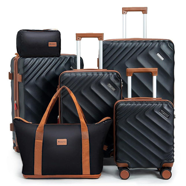 Rosamo 6 piece Luggage Set Expandable Suitcase 22x14x9 Airline Approved Carry on, ABS Hard Case Suitcases with Spinner Wheels, TSA Lock, (Black)