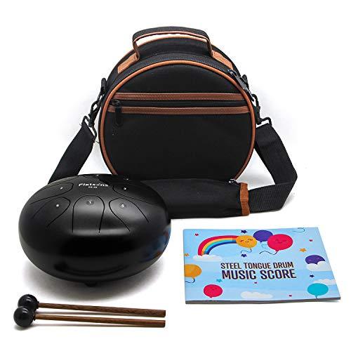 Flatsons Steel Tongue Drum Tank Drum Standard C Key 8 Notes 8 Inch Percussion Instrument with Drum Mallets Carry Bag, Black