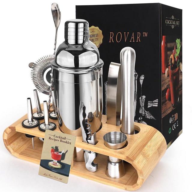 Cocktail Shaker Set Alcohol Shaker Set 12 Piece bar Tool Set | All Essential Bar Accessory Tools Included - Martini Shaker, Jigger, Strainer, Mixer Spoon, Muddler, Liquor Pourers | Drink Mixer Set