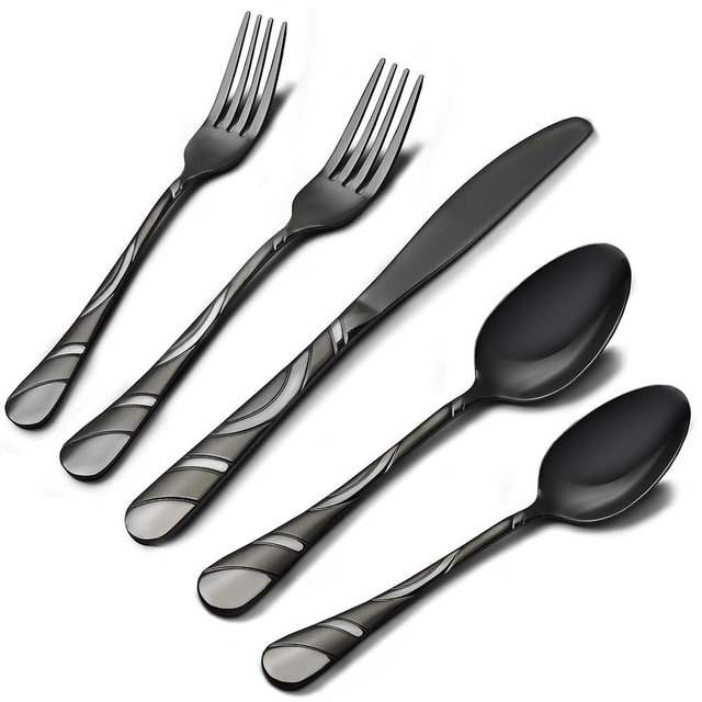 Black Silverware Set for 12, 18/0 Stainless Steel Frosted & Mirror Finish 60-Piece Flatware Set, Modern Cutlery Set for Wedding Restaurant Housewarming Party Event Serving For 12