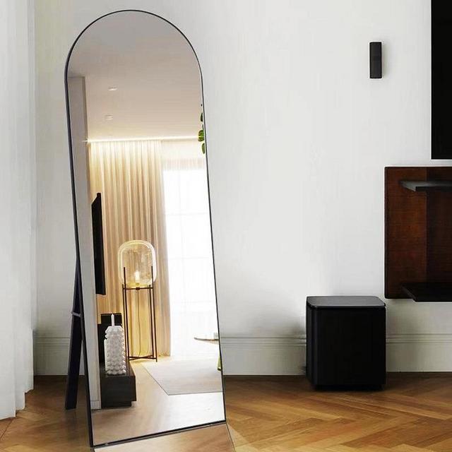 Wood Framed Full Length Mirror with Arched-Top Elegant Design Bracket