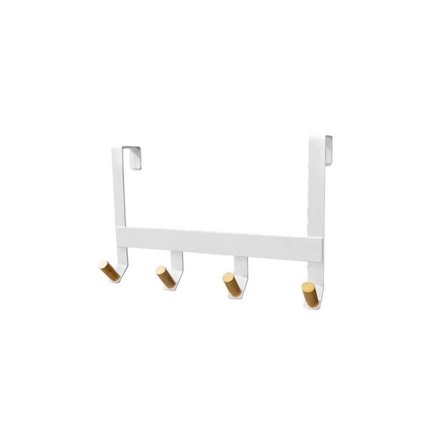 Mixed Material Over The Door 4 Hooks Rail Light Wood on Matte White - Brightroom™