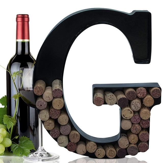 Metal Letter Wine Cork Holder Monogram w/Free Wall Mount Kit A-Z, (G)