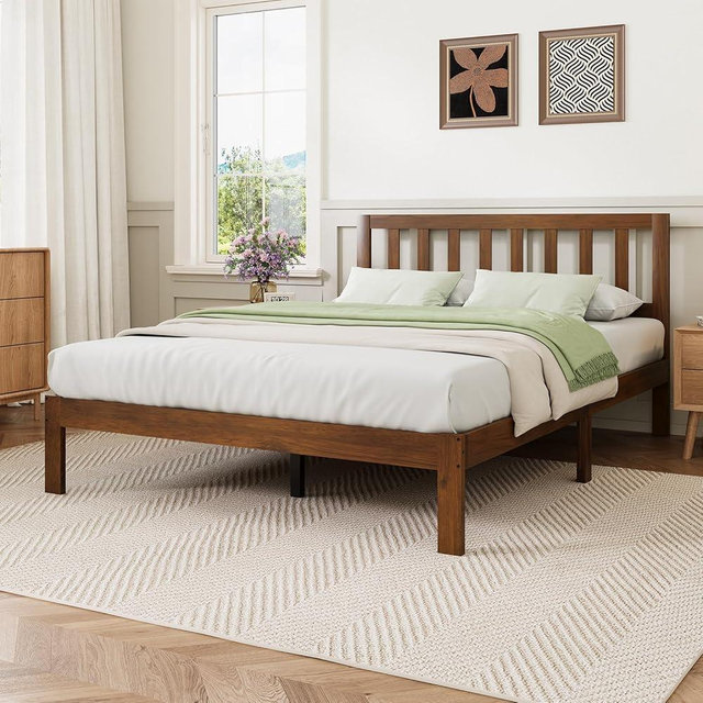 Novilla 12 Inch Queen Bed Frame with Headboard, Queen Size BedFrame with Headboard Classic Wooden Bed Frame Queen Size with Wood Slat Support, No Box Spring Needed, Easy Assembly, Walnut