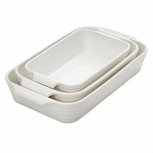 Casserole Dishes for Oven, Ceramic Baking Dishes Set of 3, Baking Pan Casserole Dish Set, Rectangular Lasagna Pan Deep with Handles for Baking