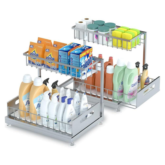 Saydear 2 Pack Under Sink Organizer Storage 2-Tier Premium Metal Pull-Out Racks, Height Adjustable, Easy Installation | Kitchen & Bathroom Organizers