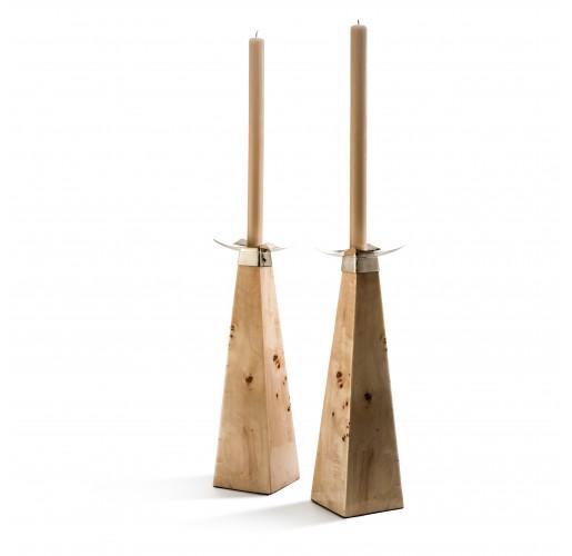 Burl Veneer Candleholder Set