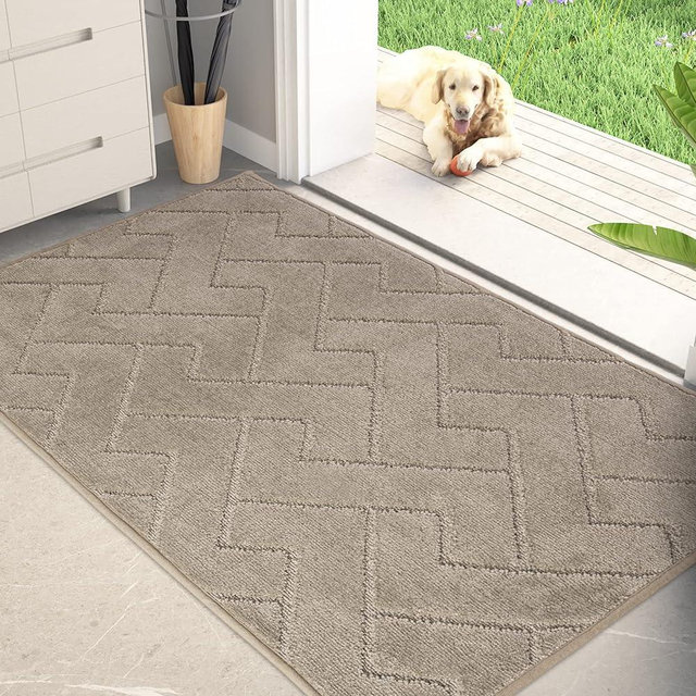 PURRUGS Dirt Trapper Door Mat 32" x 47", Non-Slip Machine Washable Entry Rug, Shoe Scraper, Dog Door Mat, Super Absorbent Welcome Mat for Front & Back Door, Muddy Wet Shoes & Paws, Taupe