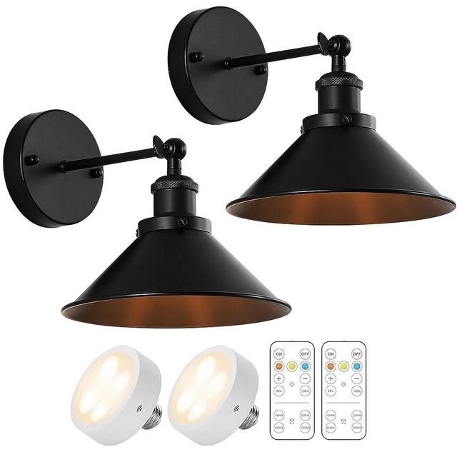 Bailoch Black Vintage Wireless Battery Operated Wall Sconces, Industrial Cordless Battery Powered Led Wall Lights Set of 2, Wall Lamp Fixture Indoor with Remote Control for Bedroom Farmhouse Gallery