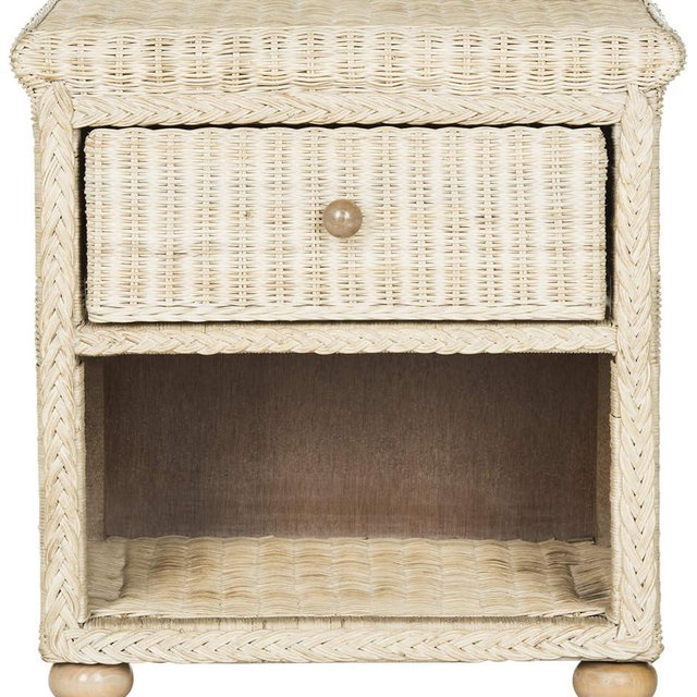 Safavieh Home Collection Adira Natural White Wash Wicker 1-Drawer Nightstand, Normal (SEA8002A)