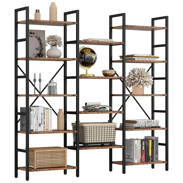 IRONCK Bookcases and Bookshelves Triple Wide 5 Tiers Industrial Bookshelf, Large Etagere Bookshelf Open Display Shleves with Metal Frame for Living Room Bedroom Home Office
