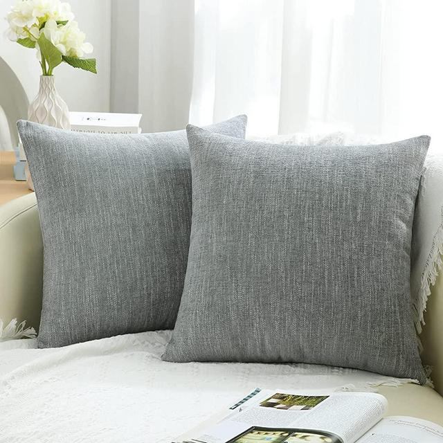 decorUhome Decorative Throw Pillow Covers 18x18 Set of 2, Farmhouse Chenille Pillow Covers, Square Soft Pillow Covers for Couch, Sofa, Grey