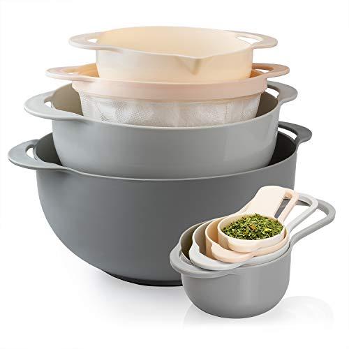 Cook With Color 8 Piece Nesting Bowls with Measuring Cups Colander and Sifter Set | Includes 2 Mixing Bowls, 1 Colander, 1 Sifter and 4 Measuring Cups, Pink