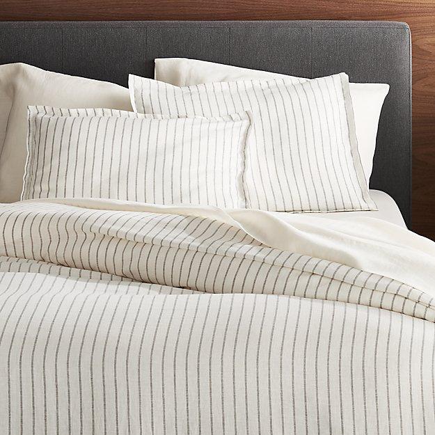 Linen Wide Stripe Warm White Full/Queen Duvet Cover