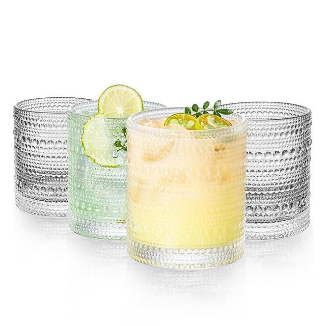 Vintage Glassware Drinking Glasses Set of 4, Hobnail Drinking Glasses, bar glasses, Embossed Design Glassware for Beverages, Beer, Cocktail, Whiskey, Juice and Various Mixed Drinks (Small -10 oz)