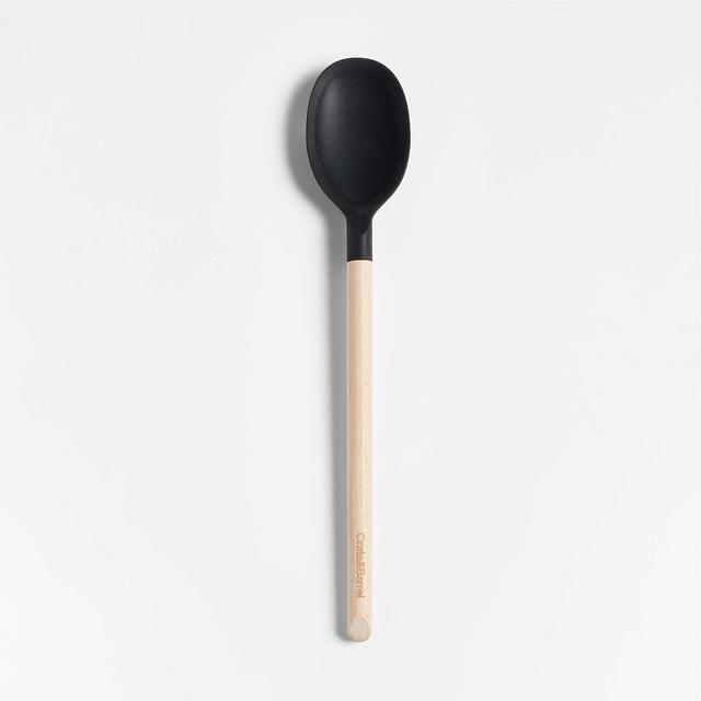 Crate & Barrel Black Silicone and Wood Spoon