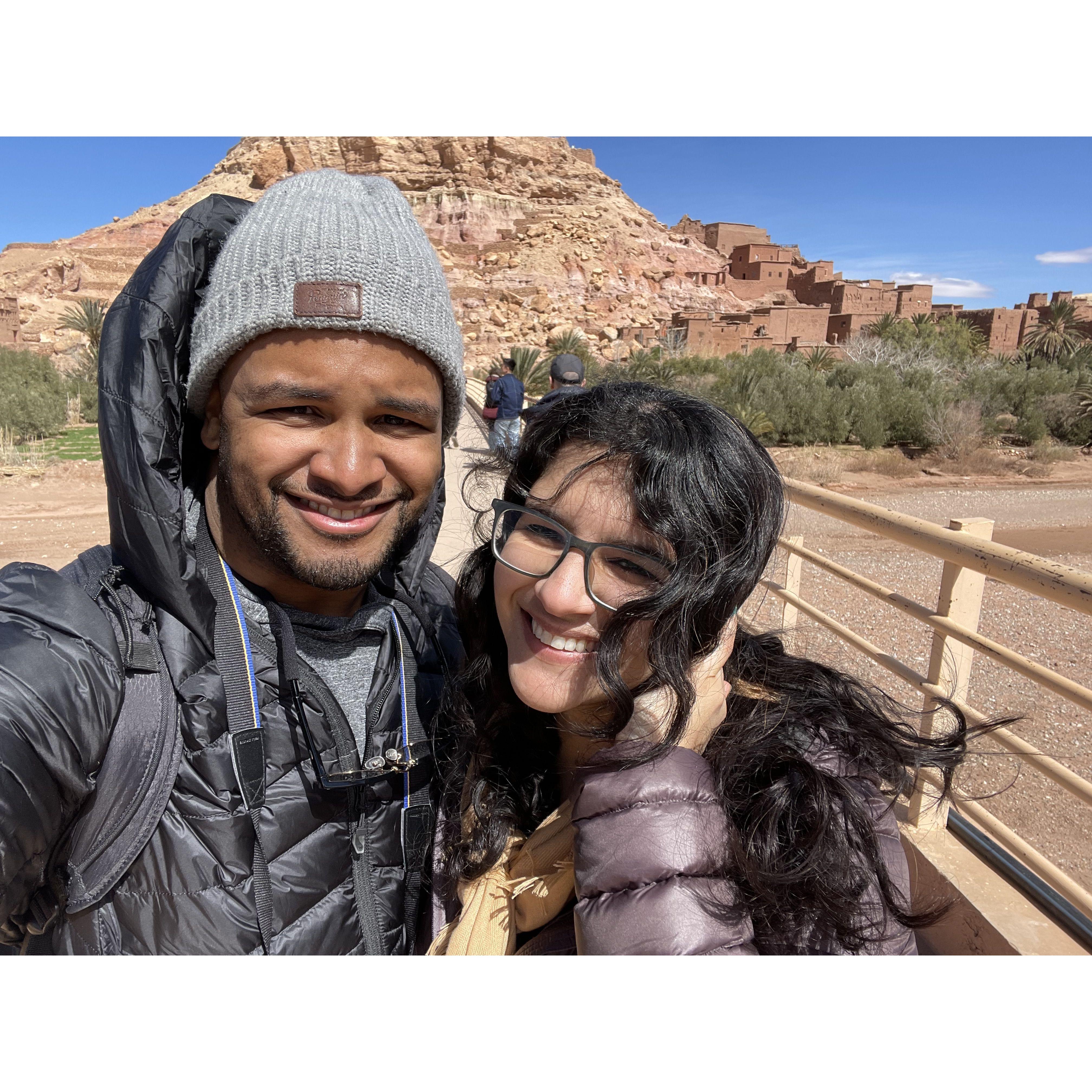 In front of ancient ruins in Morocco