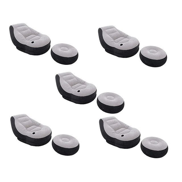 Intex Inflatable Ultra Lounge Chair With Cup Holder & Ottoman Set, Vinyl, Gray (5 Pack)