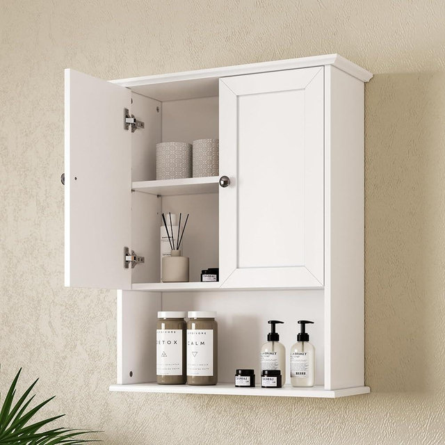 Chyanmoo Medicine Cabinet, Over The Toilet Storage Cabinet, 24x30 Inch Wall Mount Bathroom Storage Cabinet with 2 Doors & Adjustable Shelf, Wooden Bathroom Wall Cabinet, White