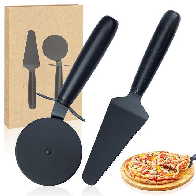 EUMUU Pizza Cutter and Server Set - 9.25 Inch Sharp Stainless Steel Blade (430) with Finger Guard & Non-Slip Handle - Dishwasher Safe Pizza Slicer for Crusts and Pies