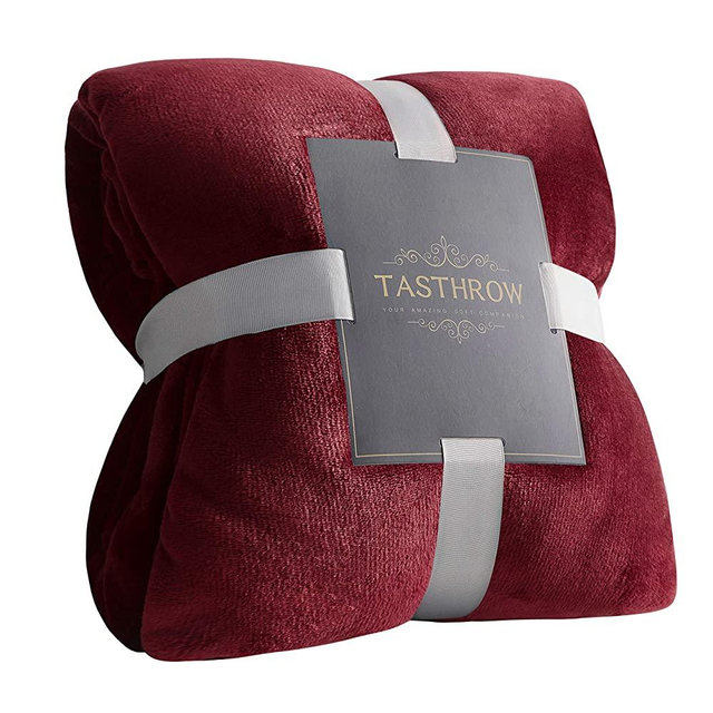 TASTHROW Large Flannel Fleece Throw Blanket, 50×70 Inch - Cozy Lightweight Thick Blanket - All Seasons Suitable for Women, Men and Kids (Burgundy)