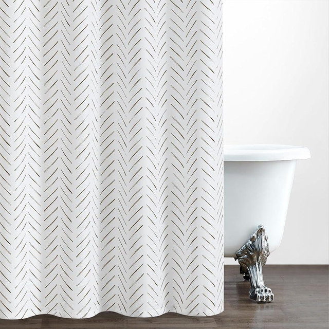 jinchan Extra Long Dark Brown and White Shower Curtain Herringbone Modern Fabric Shower Curtain Zig Zag Inky Chevron Farmhouse Shower Curtains for Bathroom Waterproof Hooks Included 70x78 inch