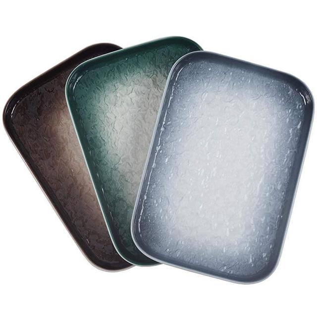 AQUIVER 10'' Ceramic Platters - Porcelain Water Wave Relief Texture - Party Porcelain Rectangle Serving Plates - for Appetizer Plates, Party, Sushi, Entertaining Guests, Set of 3 - Assorted Colors