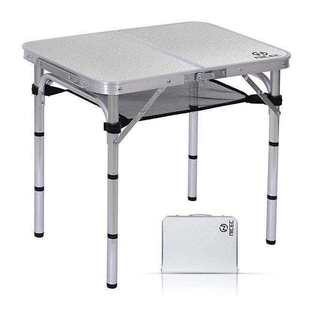 Nice C Folding Card Table Adjustable Height, Portable Camping Table Lightweight Aluminum, with Carry Handle for Outdoor, Beach, BBQ, Picnic, Cooking, Festival, Indoor, Office (Small)