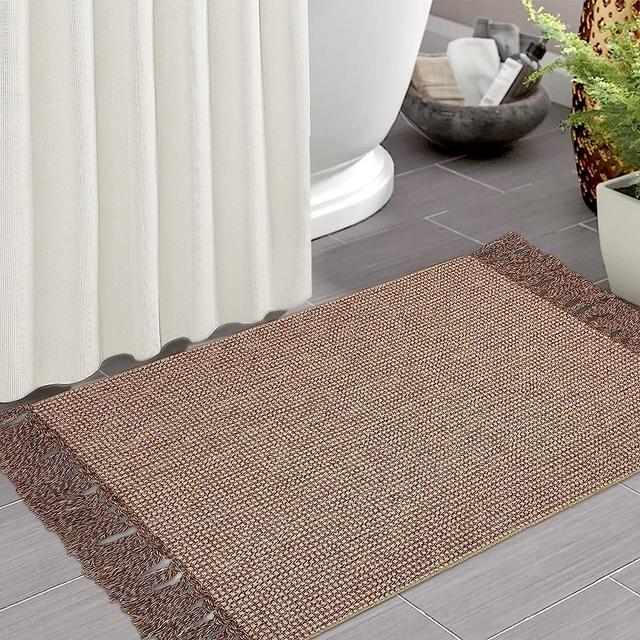IOHOUZE Boho Bathroom Runner Rug -2'x3' Cotton Woven Indoor Outdoor Rugs Mats,Jute Natural Pattern Runners for Hallways, Machine Washable Runner Rug for Kitchen Bedroom Living Room Laundry Entryway
