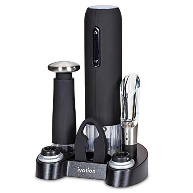 IVATION Includes Electric Wine Bottle Opener, Vacuum Wine Preserver, 2 Bottle Stoppers, Foil Cutter and Charging Base