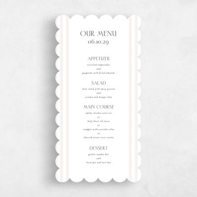 White Scalloped Wedding Menu - Reinette