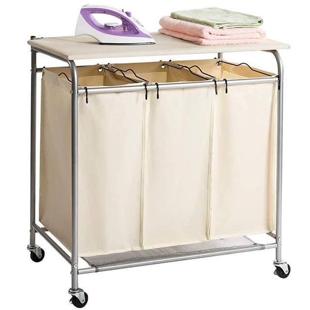 HollyHOME Laundry Sorter Cart with Foldable Ironing Board with Removable 3 Bags Laundry Hamper Sorter Begin