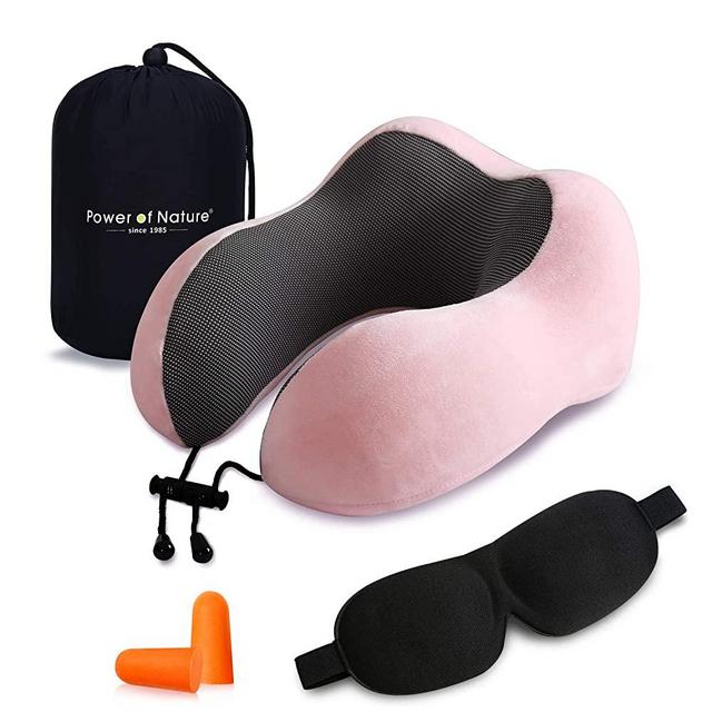 Power of Nature Pon Travel Pillow Luxury Memory Foam Neck & Head Support Pillow Soft Sleeping Rest Cushion for Airplane Car & Home Best Gift(Pink)