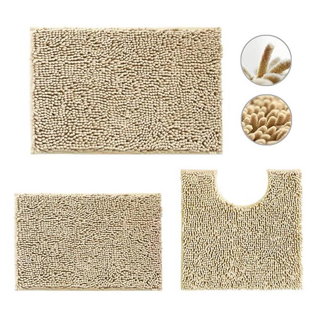 RUN HELIX Bathroom Rugs Sets 3 Piece, Bath Rugs for Bathroom, Bath Mats, Bathroom Sets,Extra Soft and Absorbent Shaggy Rugs, Machine Washable Bath Mat Set for Tub, Shower, and Bathroom, Beige