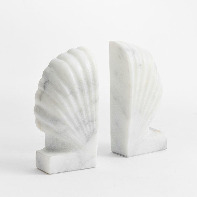 White Marble Shell Bookends
