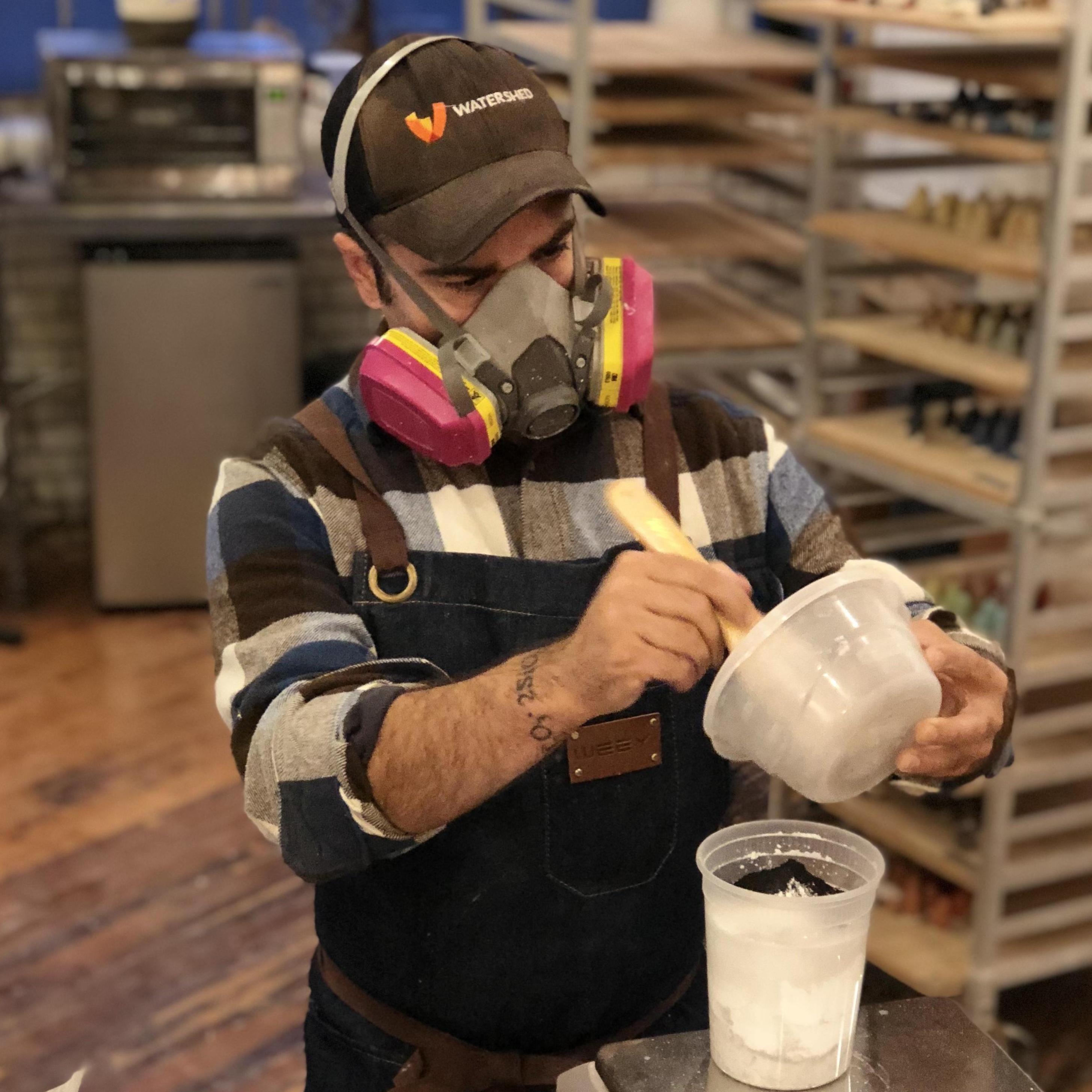 James works as a glaze chemist and plant engineer, he designs all the glazes we use outside of work as well.