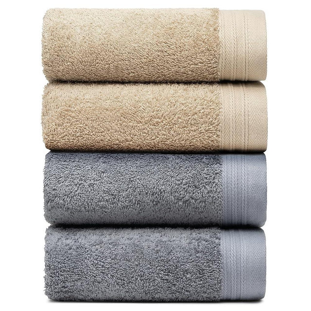Weidemans Premium Towel Set of 4 Hand Towels 18" x 30" Color: Dark Grey and Sand |100% Cotton|4 Ultra Soft and Highly Absorbent Hand Towels for Bathroom, Gym, Hotel, Spa, Machine Washable