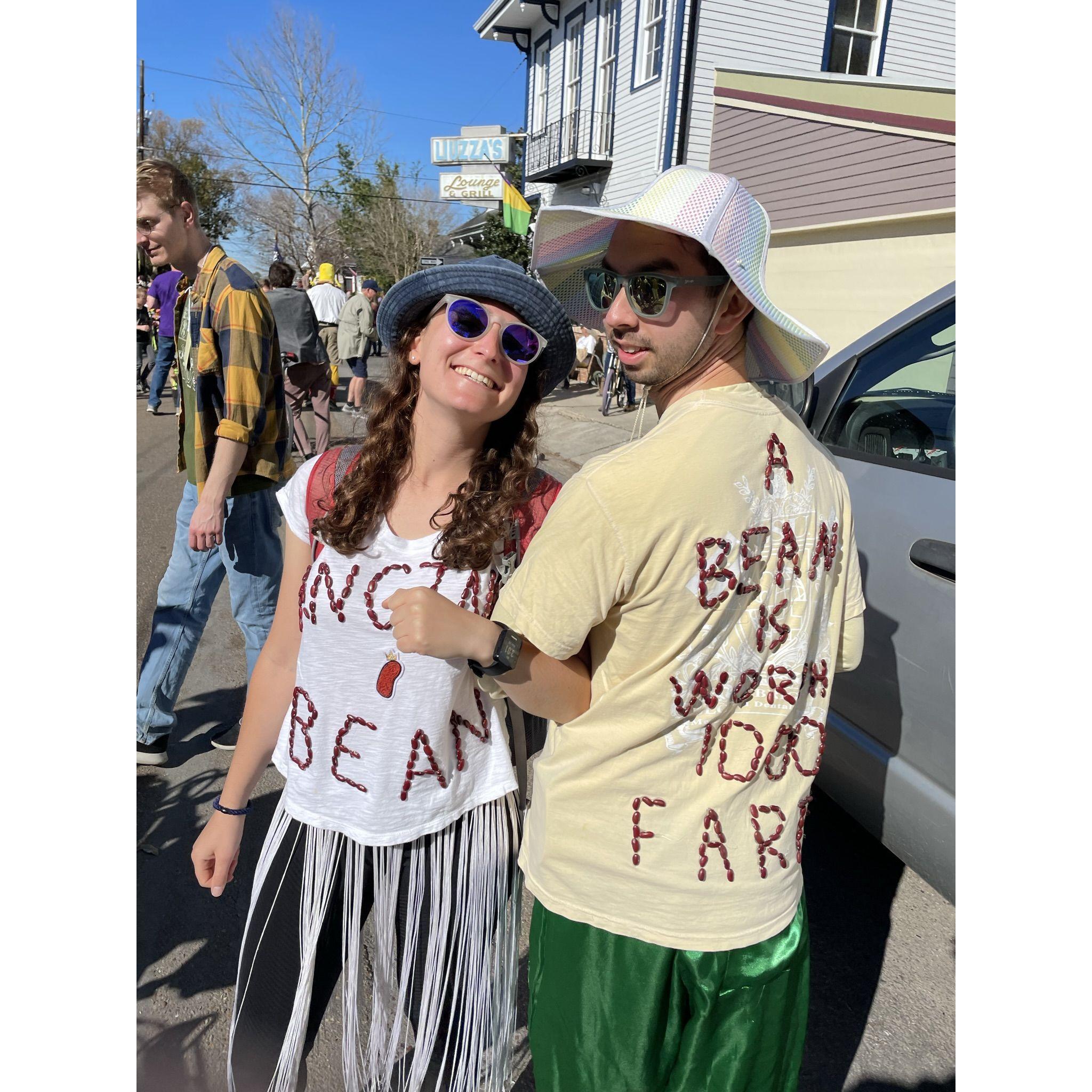 Red Beans! Ben's favorite Mardis Gras parade. He was particularly proud of this year's costume.