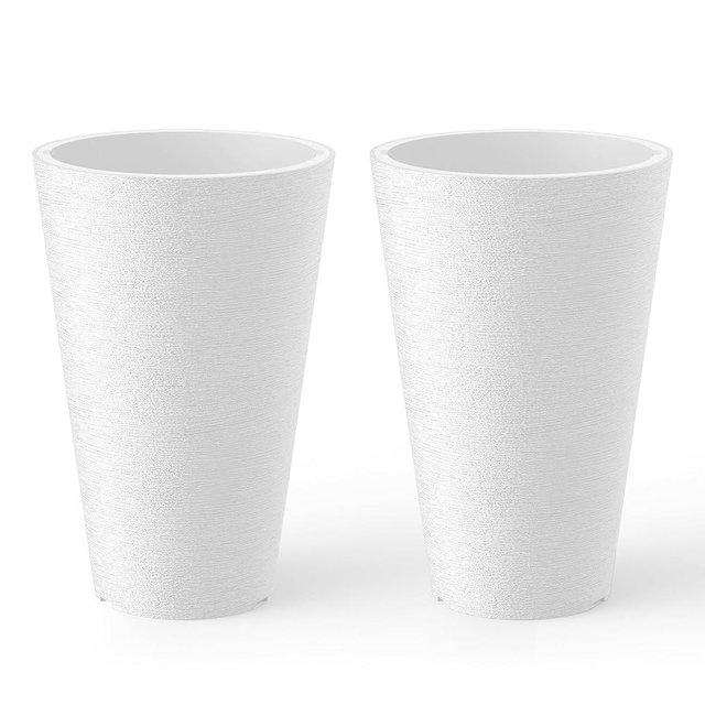 Kante Tall Round Planter Set of 2, 15 Inch Tall Decorative Planter Pots for Outdoor Indoor Garden Patio Front Porch (White)