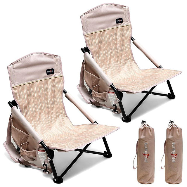 SUNNYFEEL Low Beach Camping Folding Chair, Portable Backpacking Chairs with Mesh Back,Cup Holder,Carry Bag Compact & Heavy Duty for Adults 300 LBS for Outdoor Picnic Fishing Concert Sand Lawn
