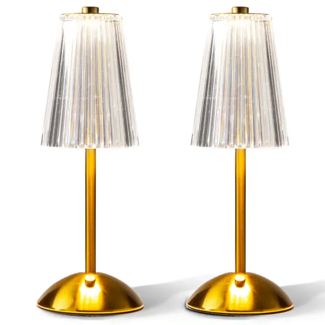 Bell + Howell Auburn Table Lamp 2 Pack Small Cordless Touch LED Rechargeable, Gold Base