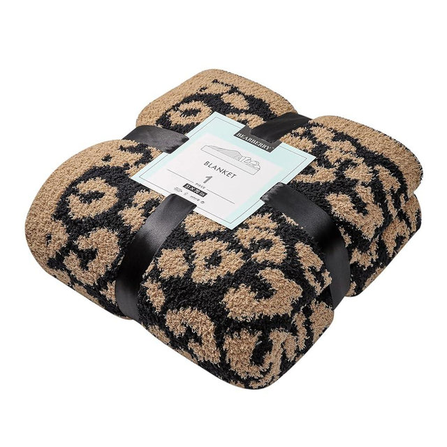 bearberry Fuzzy Leopard Knitted Throw Blanket Soft Cozy Warm Microfiber Blanket for Couch Sofa Bed Travel (Leopard, 51"x70")