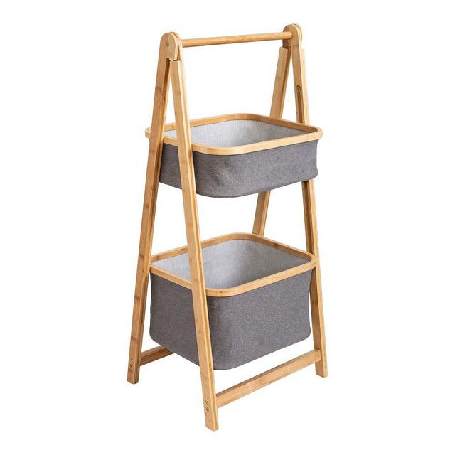 Bamboo & Canvas Collapsible Shelves, 2 Tier, Natural