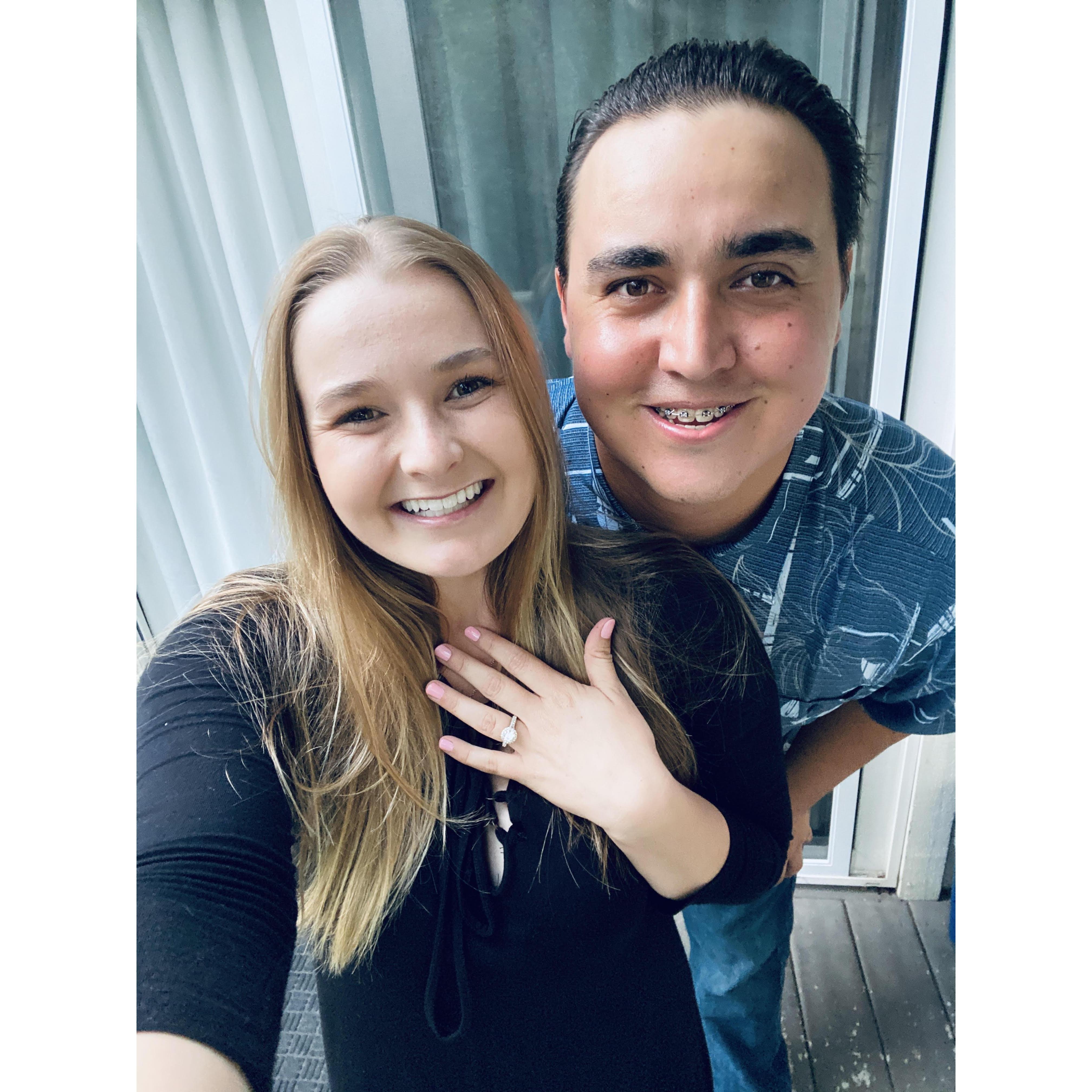 Our first picture as an engaged couple. May 2020 at Sycamore Mineral Springs in Avila Beach