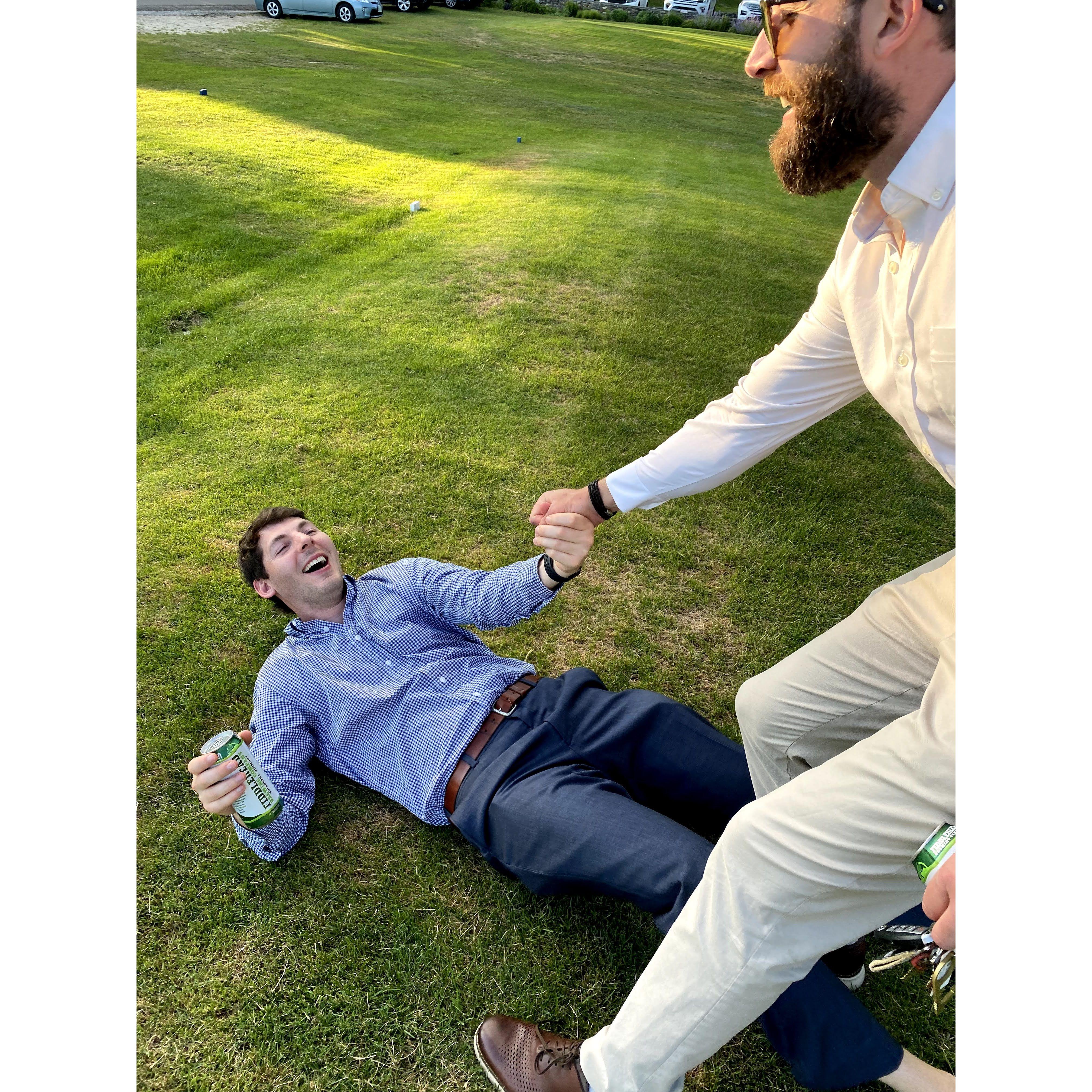 Marc getting a little help from close childhood friend, Peter