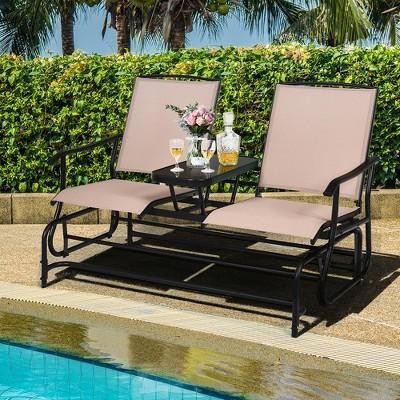 Costway 2 Person Outdoor Patio Double Glider Chair Loveseat Rocking Turquoise\Gray\Brown\Black